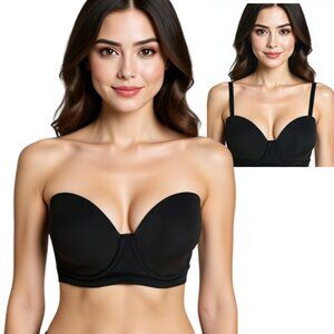 DELIMIRA Strapless Bra 38D Black Lightly Lined Underwire Multiway W593 NWT